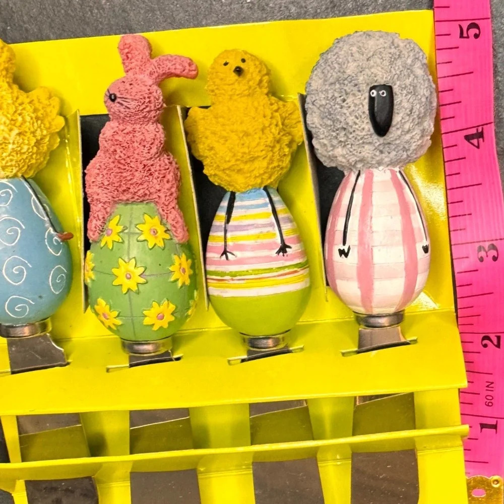 New 90s Boston Warehouse Easter Egg Chick Bunny‎ Sheep Cheese Knife Set Spring